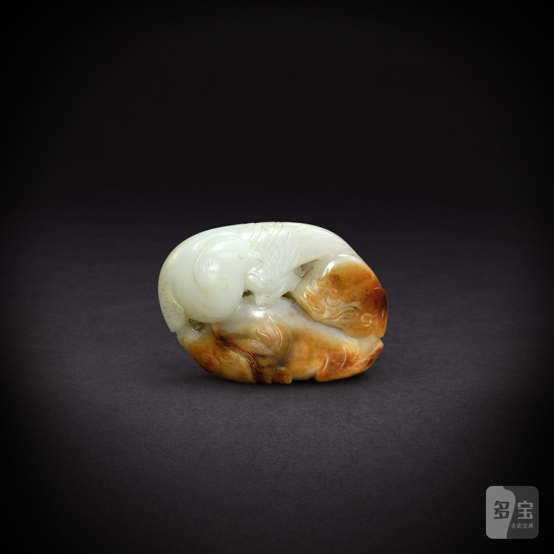 A pale celadon and russet jade 'yingxiong' group, Qing dynasty, 18th century | 清十八世紀 青白玉英雄擺件